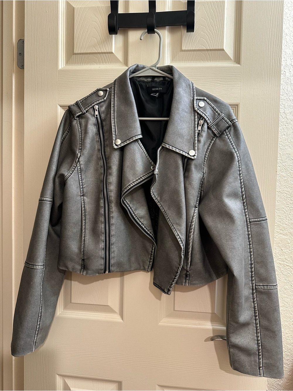 Forever 21 Gray Washed Faux Leather Moto Jacket